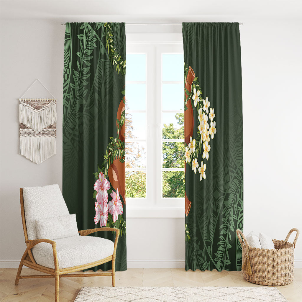 Aloha Hawaii Ipu Gourd Mix Maile Lei Window Curtain Sage Green LT7 - Polynesian Pride