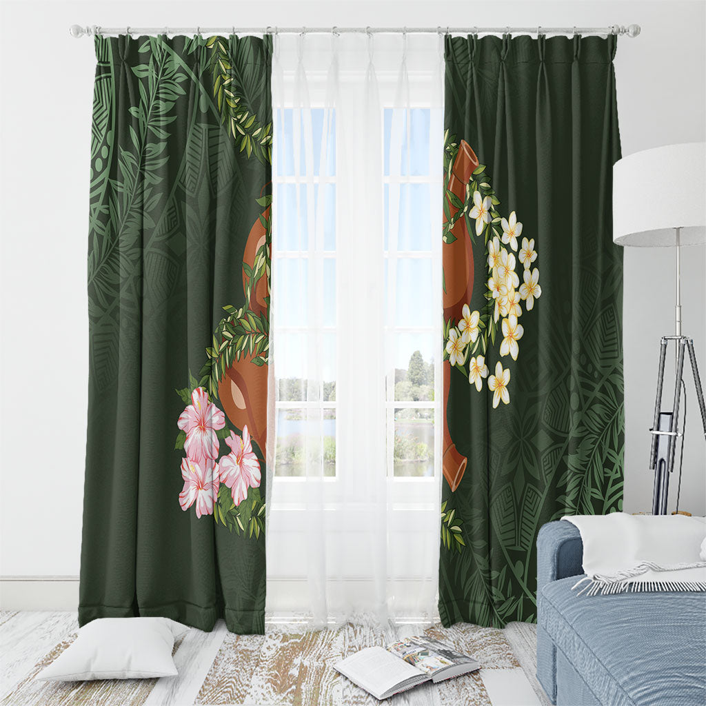 Aloha Hawaii Ipu Gourd Mix Maile Lei Window Curtain Sage Green LT7 - Polynesian Pride