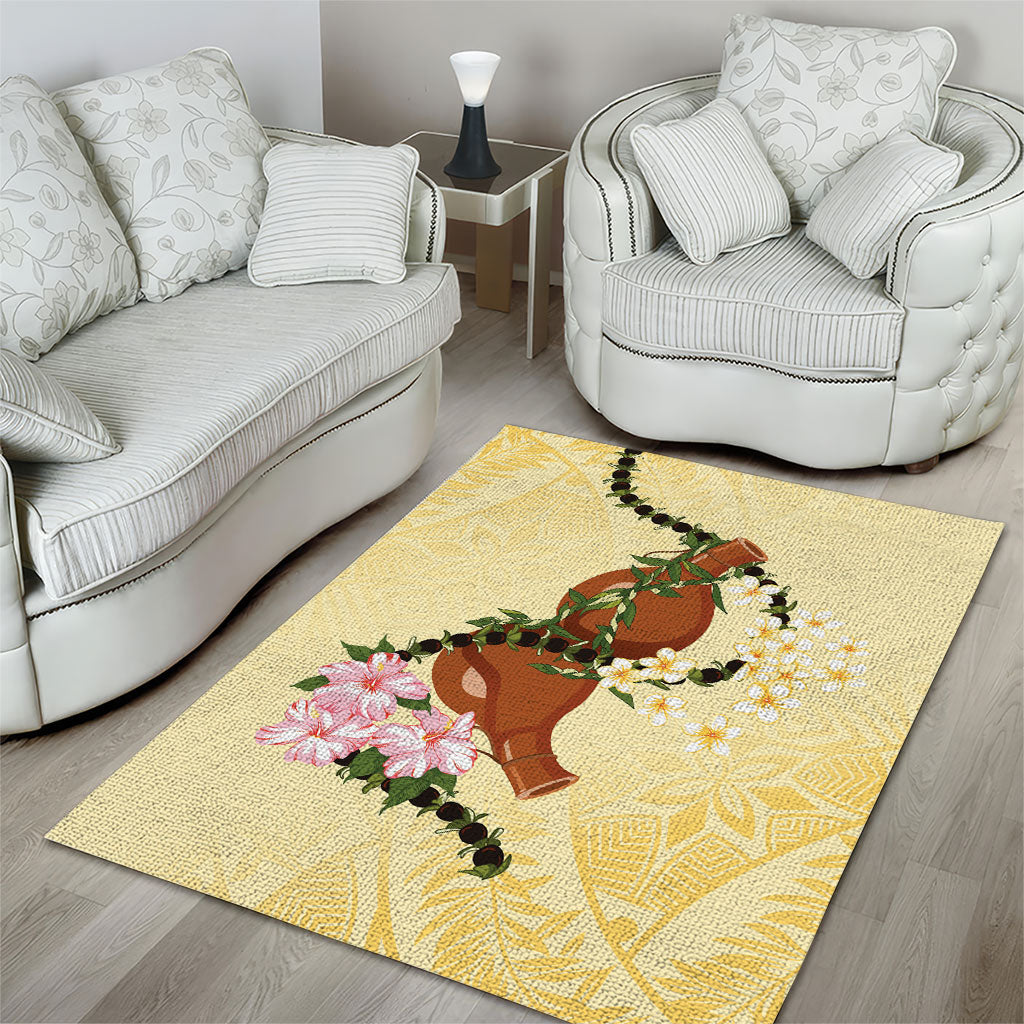 Aloha Hawaii Ipu Gourd Mix Kukui Nut Lei Area Rug Lemon Yellow LT7 - Polynesian Pride