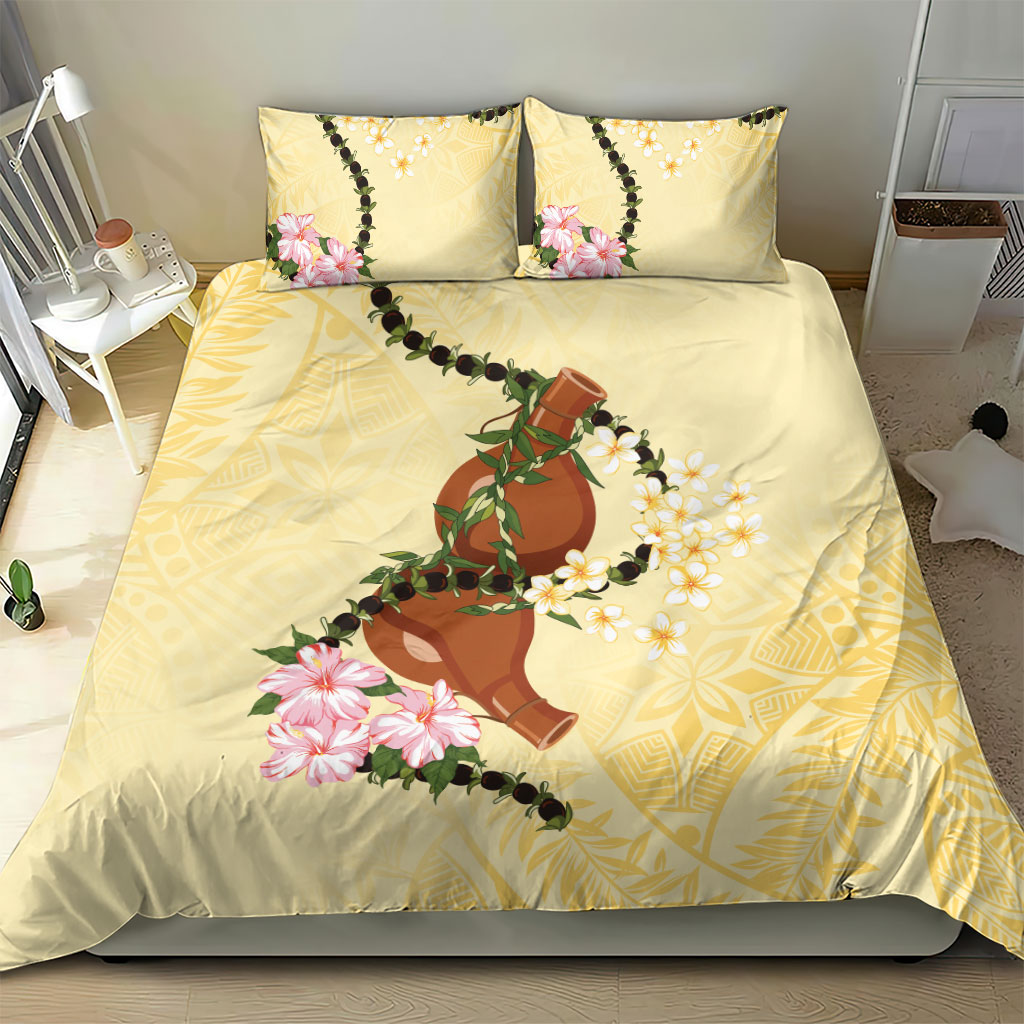 Aloha Hawaii Ipu Gourd Mix Kukui Nut Lei Bedding Set Lemon Yellow LT7 - Polynesian Pride