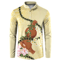 Aloha Hawaii Ipu Gourd Mix Kukui Nut Lei Button Sweatshirt Lemon Yellow LT7 Lemon Yellow - Polynesian Pride