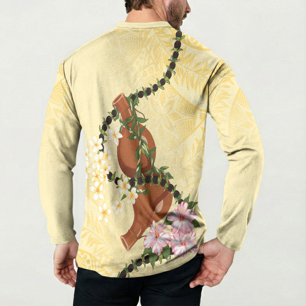 Aloha Hawaii Ipu Gourd Mix Kukui Nut Lei Button Sweatshirt Lemon Yellow LT7 - Polynesian Pride