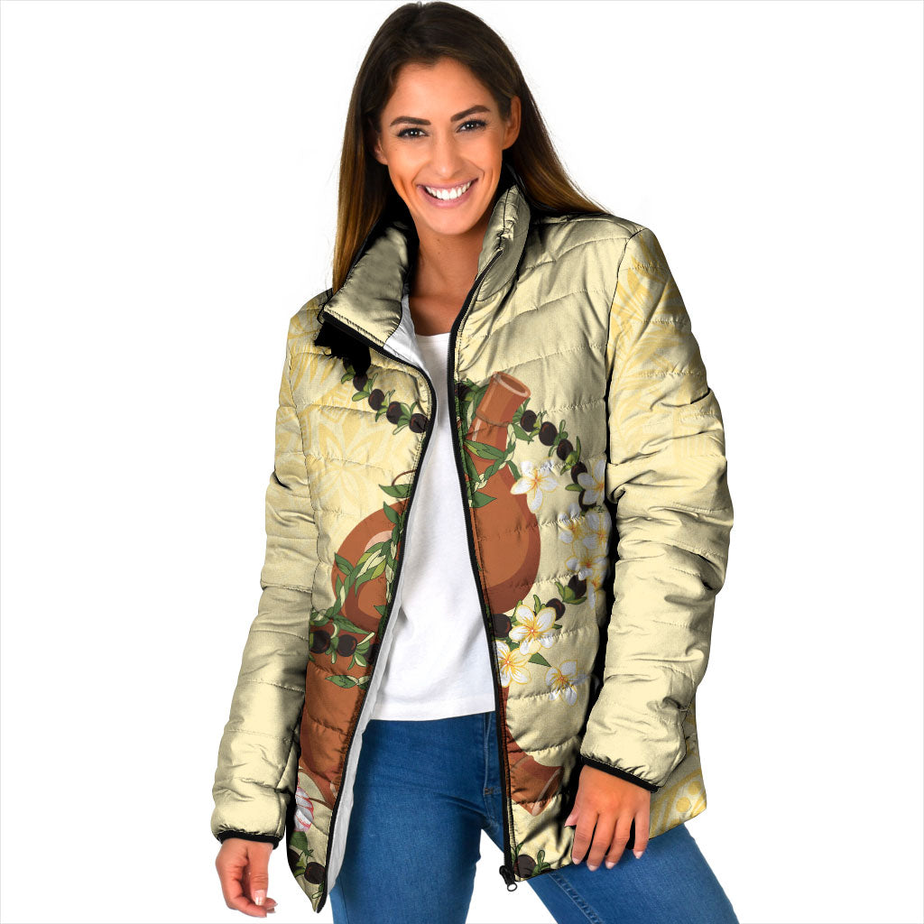 Aloha Hawaii Ipu Gourd Mix Kukui Nut Lei Padded Jacket Lemon Yellow LT7 Women Lemon Yellow - Polynesian Pride