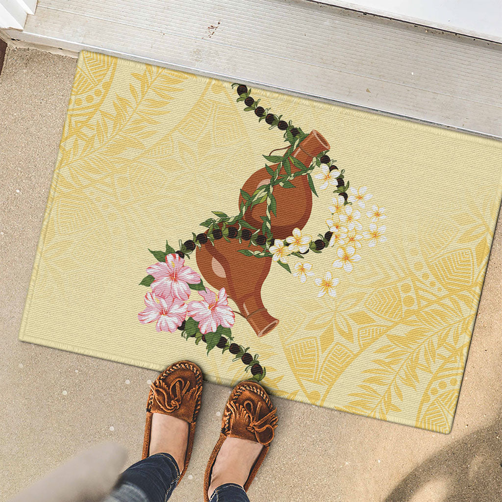 Aloha Hawaii Ipu Gourd Mix Kukui Nut Lei Rubber Doormat Lemon Yellow LT7 - Polynesian Pride
