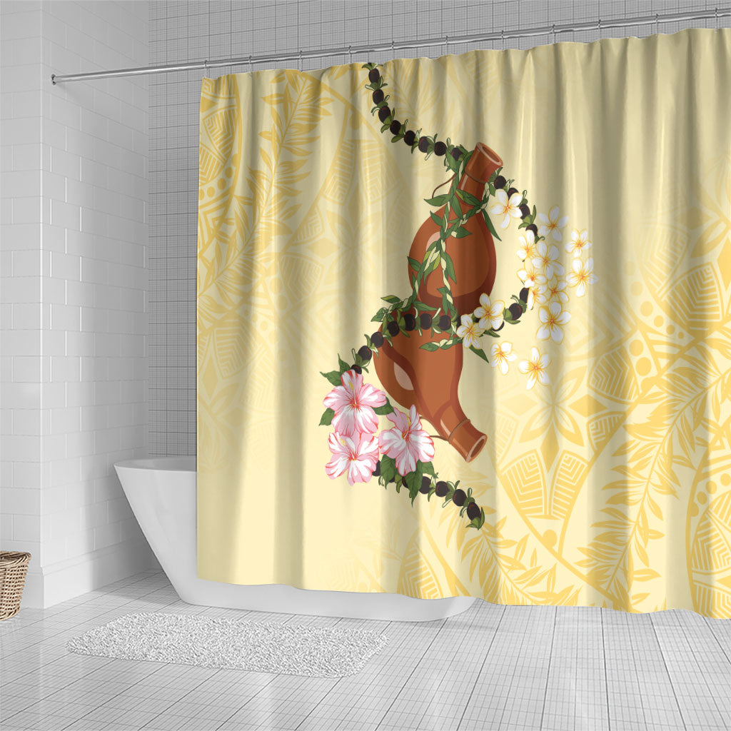 Aloha Hawaii Ipu Gourd Mix Kukui Nut Lei Shower Curtain Lemon Yellow LT7 - Polynesian Pride