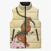 Aloha Hawaii Ipu Gourd Mix Kukui Nut Lei Sleeveless Puffer Jacket Lemon Yellow LT7 Unisex Lemon Yellow - Polynesian Pride