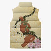 Aloha Hawaii Ipu Gourd Mix Kukui Nut Lei Sleeveless Puffer Jacket Lemon Yellow LT7 - Polynesian Pride