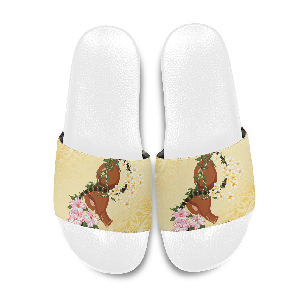 Aloha Hawaii Ipu Gourd Mix Kukui Nut Lei Slide Sandals Lemon Yellow LT7 Lemon Yellow - Polynesian Pride