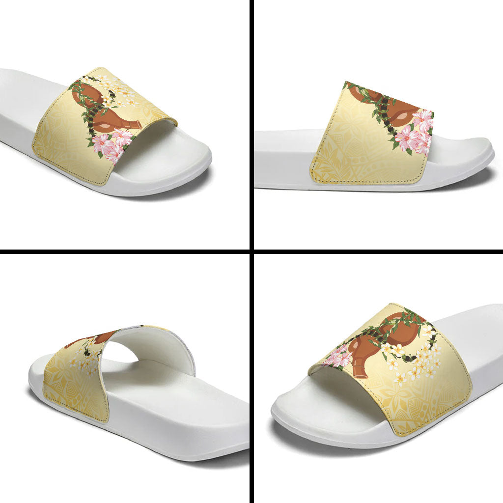 Aloha Hawaii Ipu Gourd Mix Kukui Nut Lei Slide Sandals Lemon Yellow LT7 - Polynesian Pride