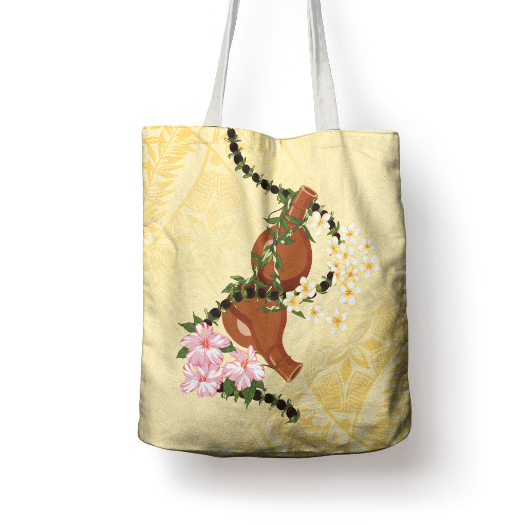 Aloha Hawaii Ipu Gourd Mix Kukui Nut Lei Tote Bag Lemon Yellow LT7 - Polynesian Pride
