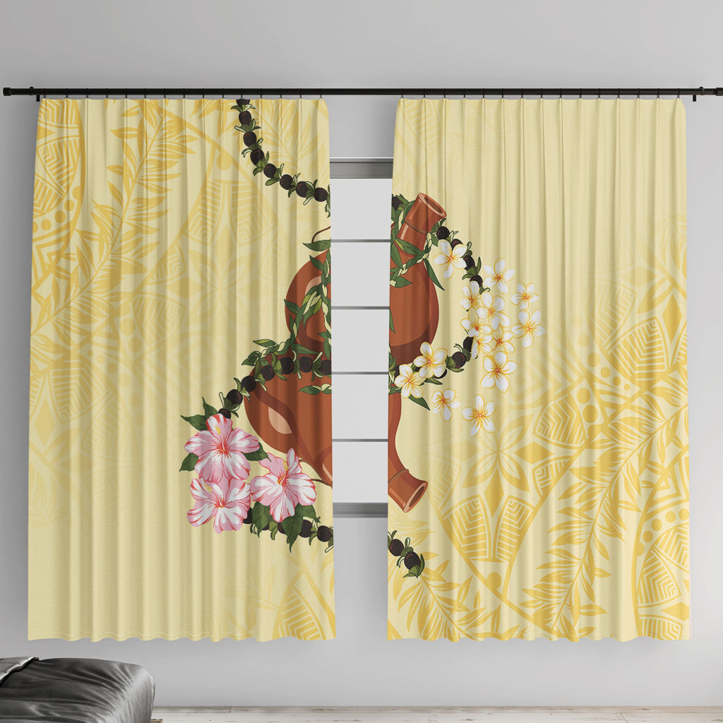 Aloha Hawaii Ipu Gourd Mix Kukui Nut Lei Window Curtain Lemon Yellow LT7 With Hooks Lemon Yellow - Polynesian Pride