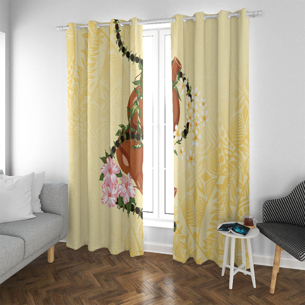 Aloha Hawaii Ipu Gourd Mix Kukui Nut Lei Window Curtain Lemon Yellow LT7 With Grommets Lemon Yellow - Polynesian Pride