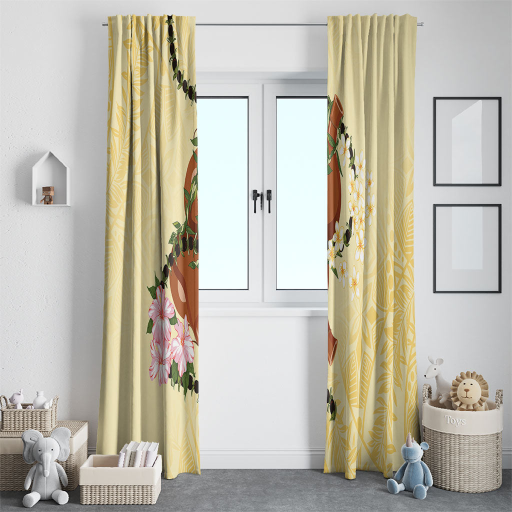 Aloha Hawaii Ipu Gourd Mix Kukui Nut Lei Window Curtain Lemon Yellow LT7 - Polynesian Pride