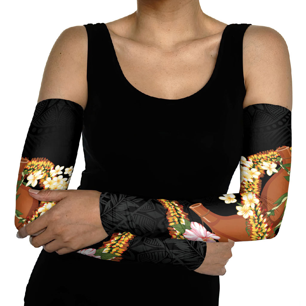 Aloha Hawaii Ipu Gourd Mix ʻĀkulikuli Lei Arm Sleeves Obsidian Black LT7 - Polynesian Pride
