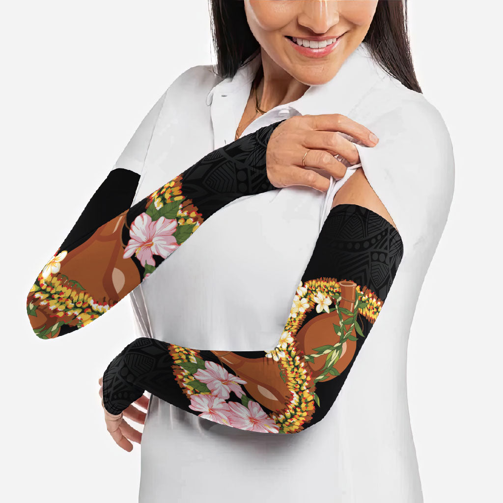 Aloha Hawaii Ipu Gourd Mix ʻĀkulikuli Lei Arm Sleeves Obsidian Black LT7 - Polynesian Pride