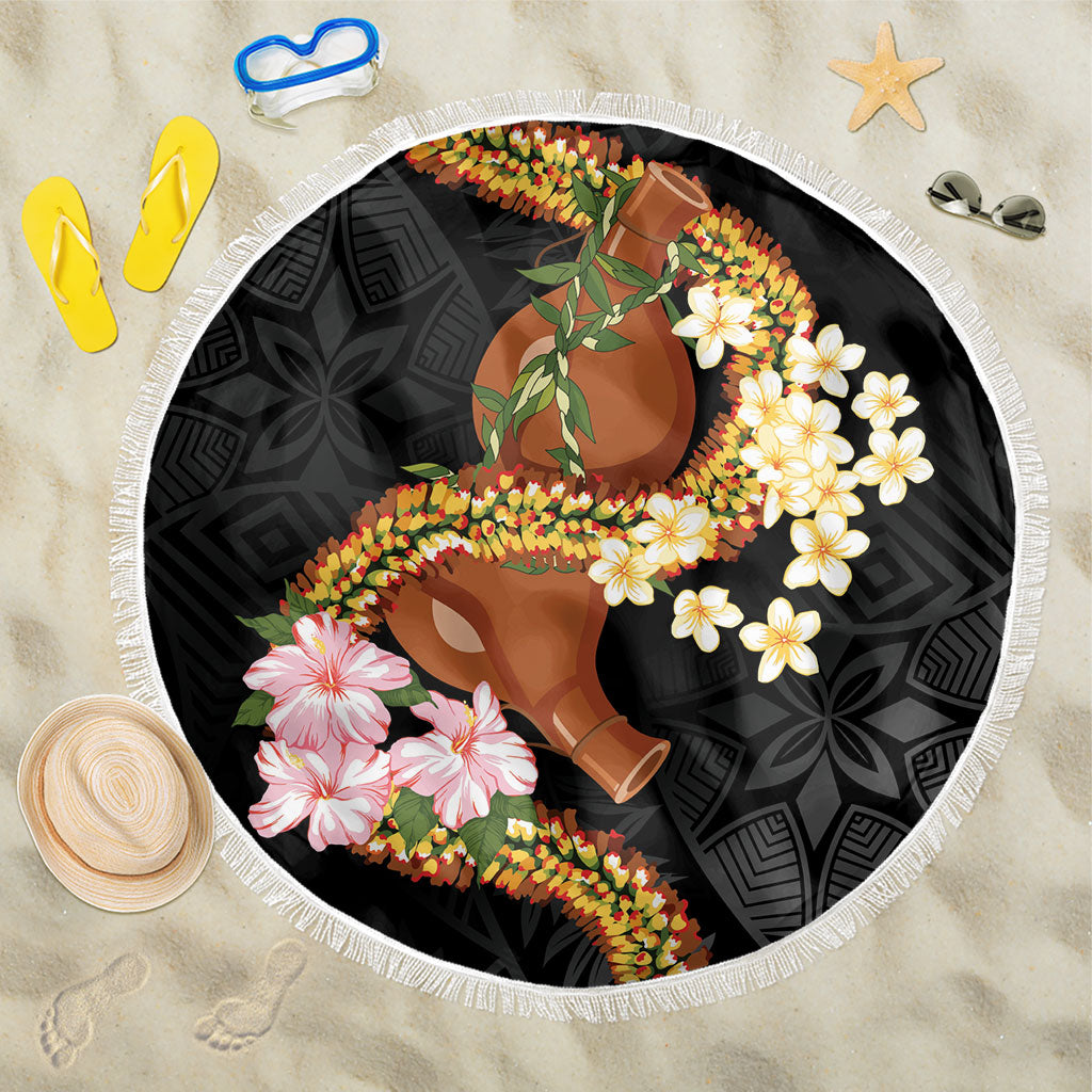 Aloha Hawaii Ipu Gourd Mix ʻĀkulikuli Lei Beach Blanket Obsidian Black LT7 One Size 150cm Obsidian Black - Polynesian Pride