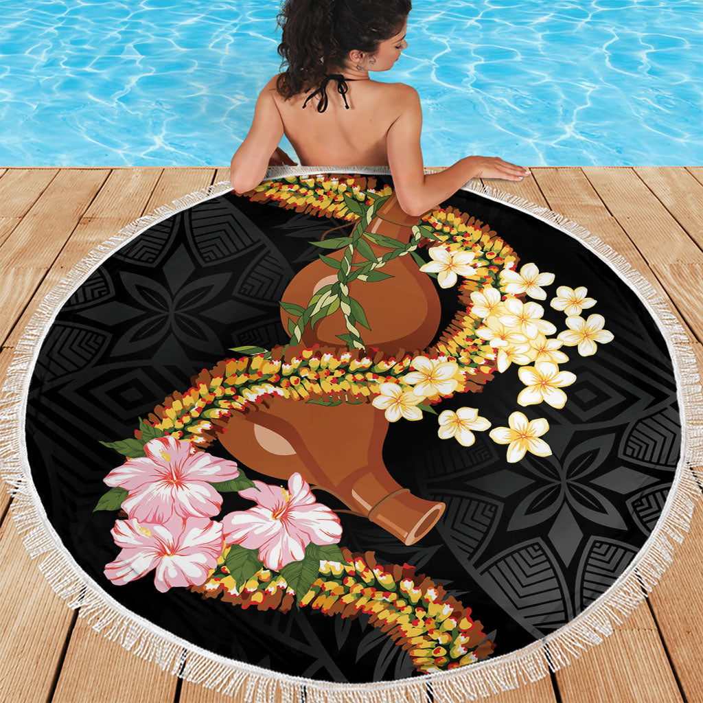 Aloha Hawaii Ipu Gourd Mix ʻĀkulikuli Lei Beach Blanket Obsidian Black LT7 - Polynesian Pride