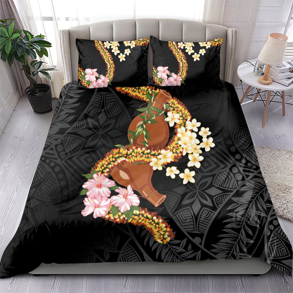 Aloha Hawaii Ipu Gourd Mix ʻĀkulikuli Lei Bedding Set Obsidian Black LT7 - Polynesian Pride