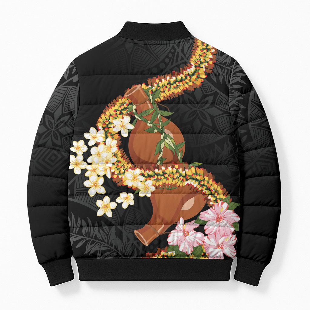 Aloha Hawaii Ipu Gourd Mix ʻĀkulikuli Lei Bomber Puffer Jacket Obsidian Black LT7 - Polynesian Pride