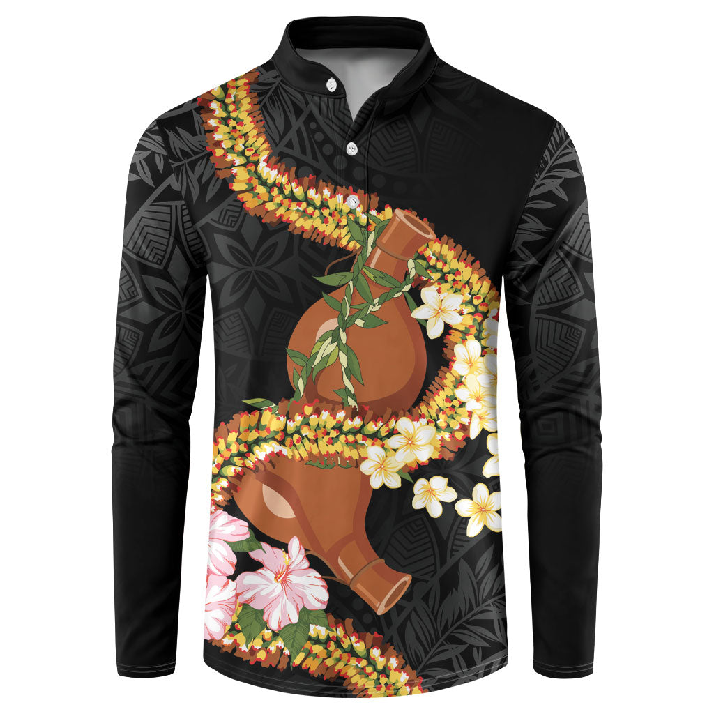 Aloha Hawaii Ipu Gourd Mix ʻĀkulikuli Lei Button Sweatshirt Obsidian Black LT7 Obsidian Black - Polynesian Pride