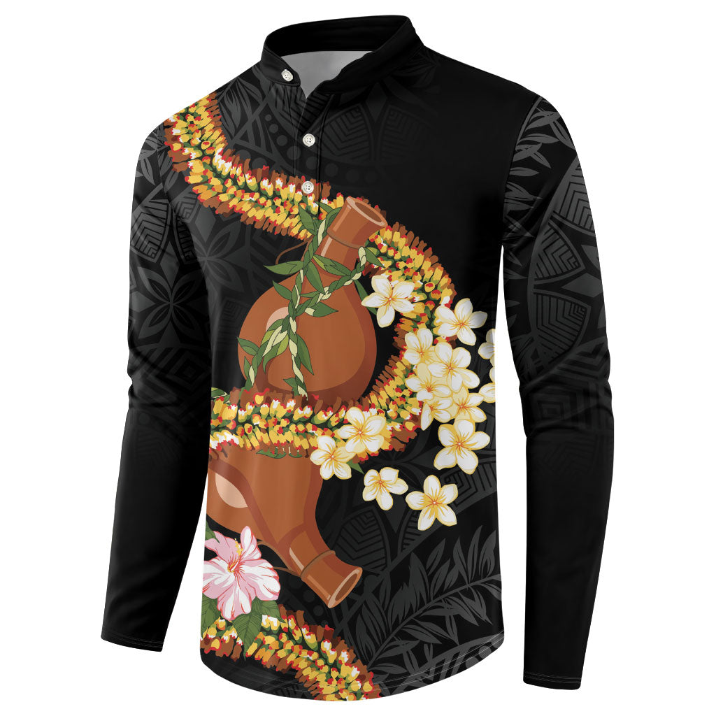 Aloha Hawaii Ipu Gourd Mix ʻĀkulikuli Lei Button Sweatshirt Obsidian Black LT7 - Polynesian Pride