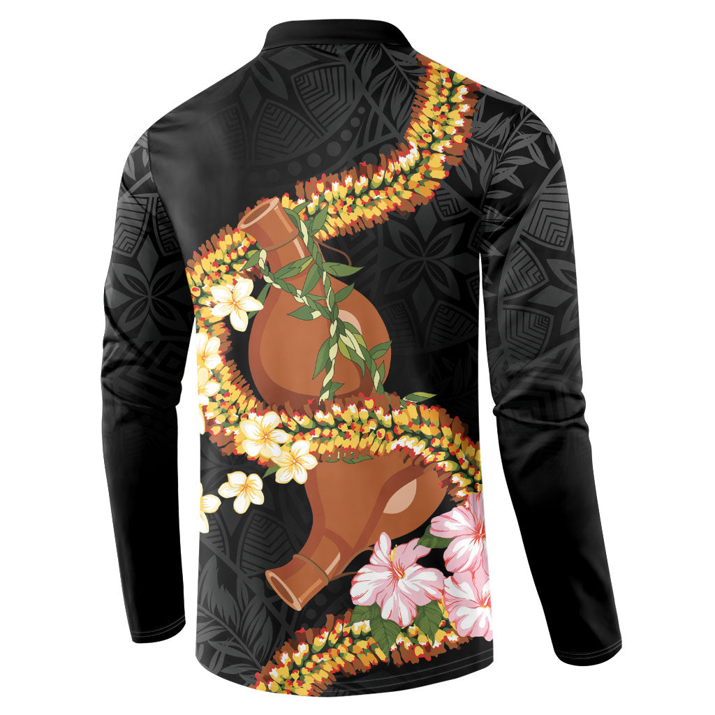 Aloha Hawaii Ipu Gourd Mix ʻĀkulikuli Lei Button Sweatshirt Obsidian Black LT7 - Polynesian Pride
