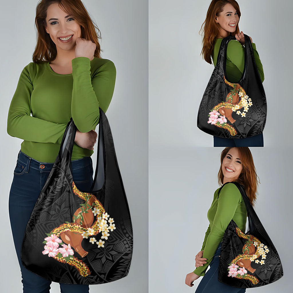 Aloha Hawaii Ipu Gourd Mix ʻĀkulikuli Lei Grocery Bag Obsidian Black LT7 - Polynesian Pride
