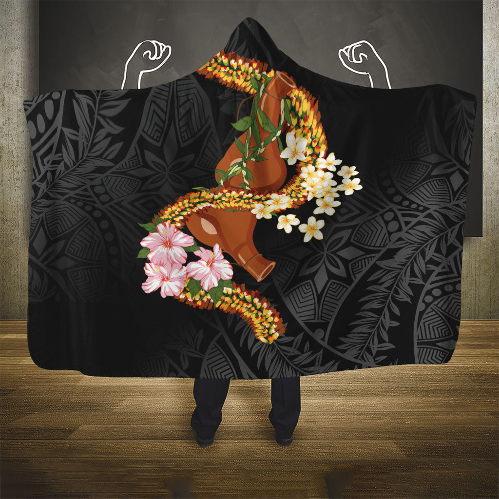 Aloha Hawaii Ipu Gourd Mix ʻĀkulikuli Lei Hooded Blanket Obsidian Black LT7 - Polynesian Pride