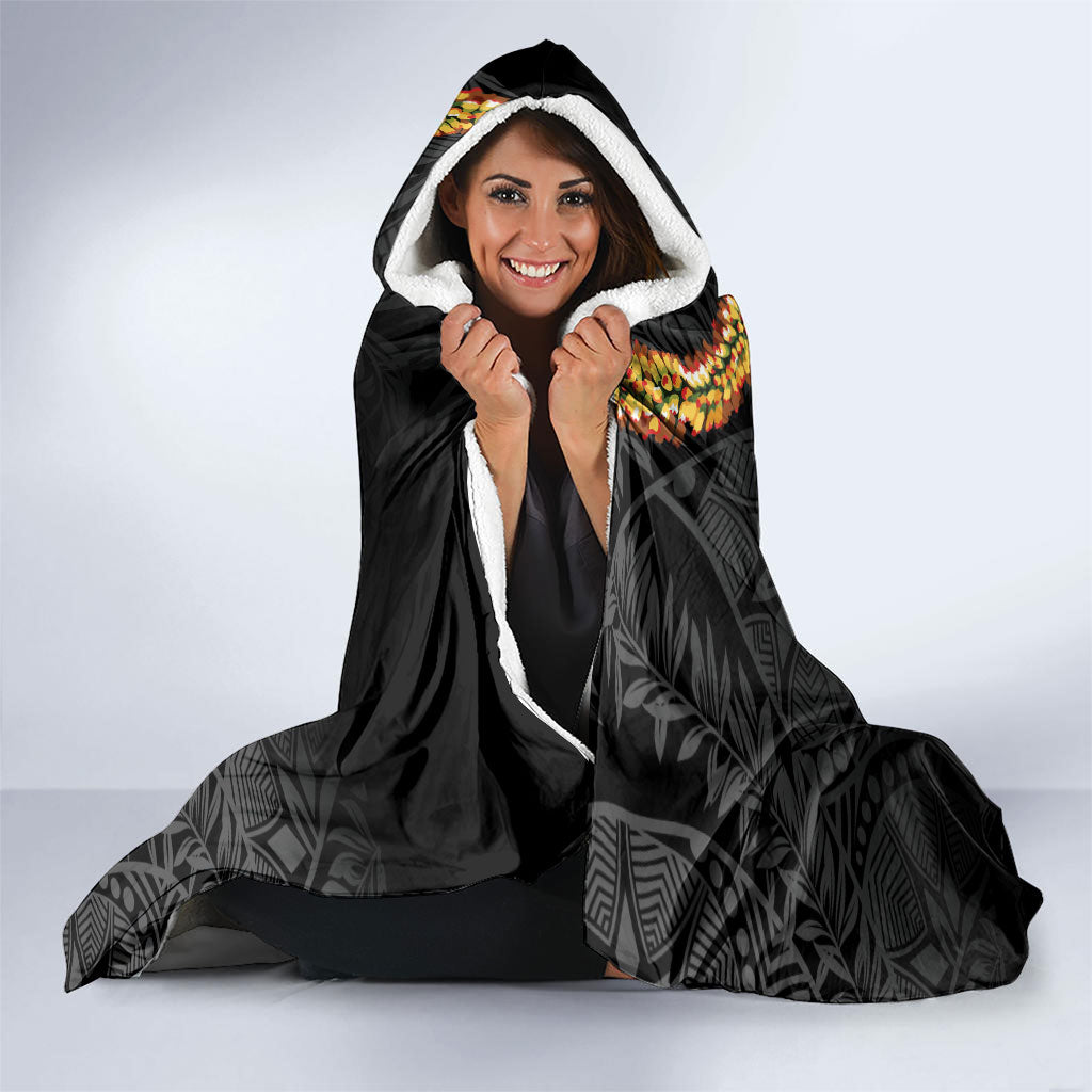 Aloha Hawaii Ipu Gourd Mix ʻĀkulikuli Lei Hooded Blanket Obsidian Black LT7 - Polynesian Pride