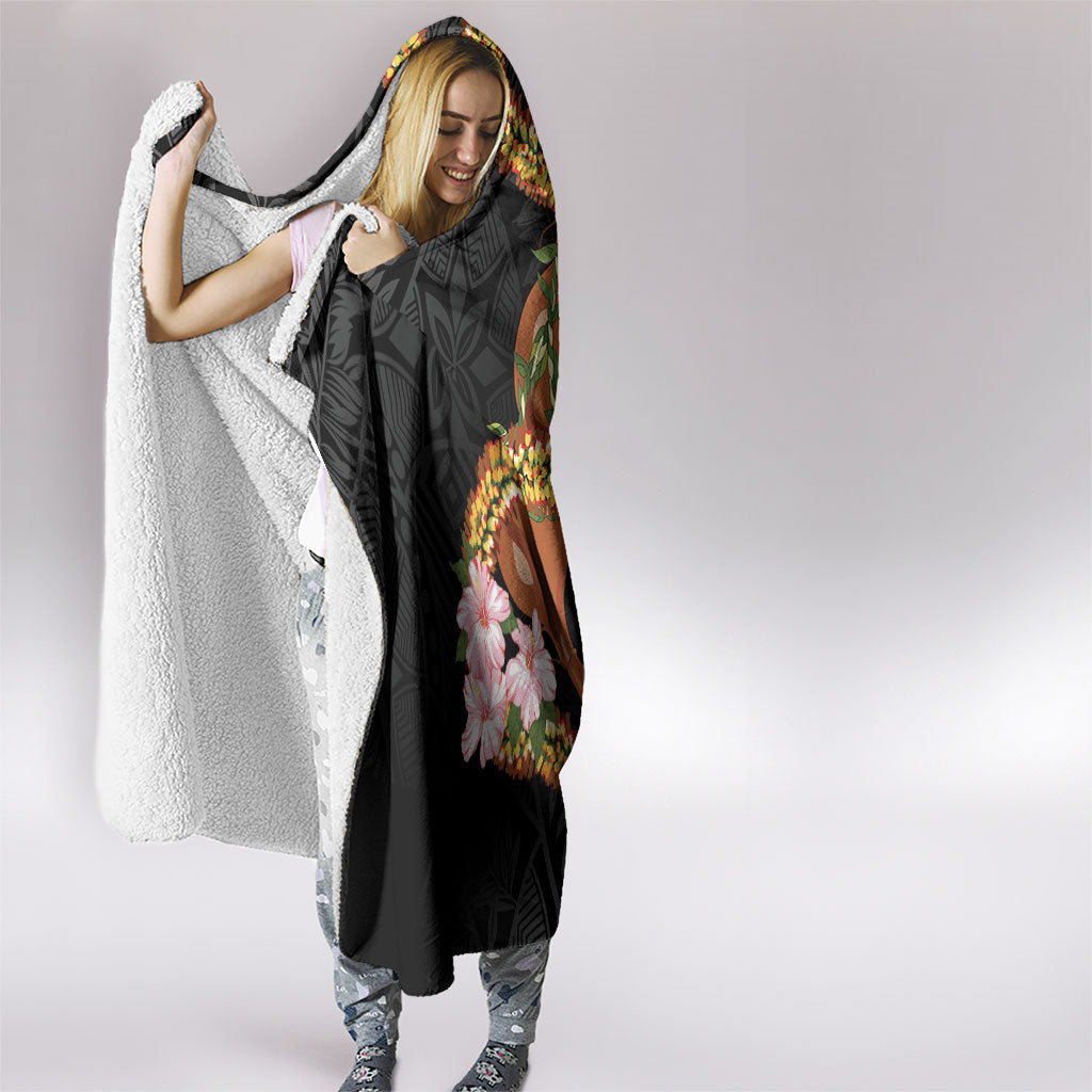 Aloha Hawaii Ipu Gourd Mix ʻĀkulikuli Lei Hooded Blanket Obsidian Black LT7 - Polynesian Pride