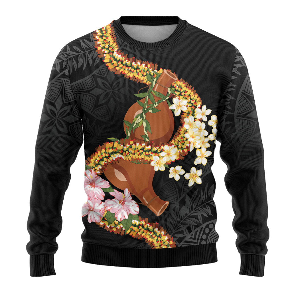 Aloha Hawaii Ipu Gourd Mix ʻĀkulikuli Lei Ugly Christmas Sweater Obsidian Black LT7 - Polynesian Pride