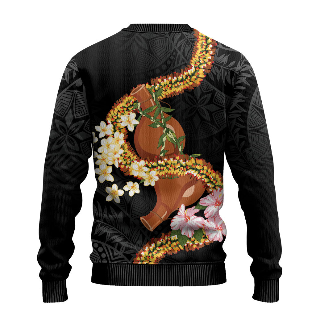 Aloha Hawaii Ipu Gourd Mix ʻĀkulikuli Lei Ugly Christmas Sweater Obsidian Black LT7 - Polynesian Pride