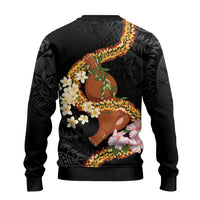 Aloha Hawaii Ipu Gourd Mix ʻĀkulikuli Lei Ugly Christmas Sweater Obsidian Black LT7 - Polynesian Pride