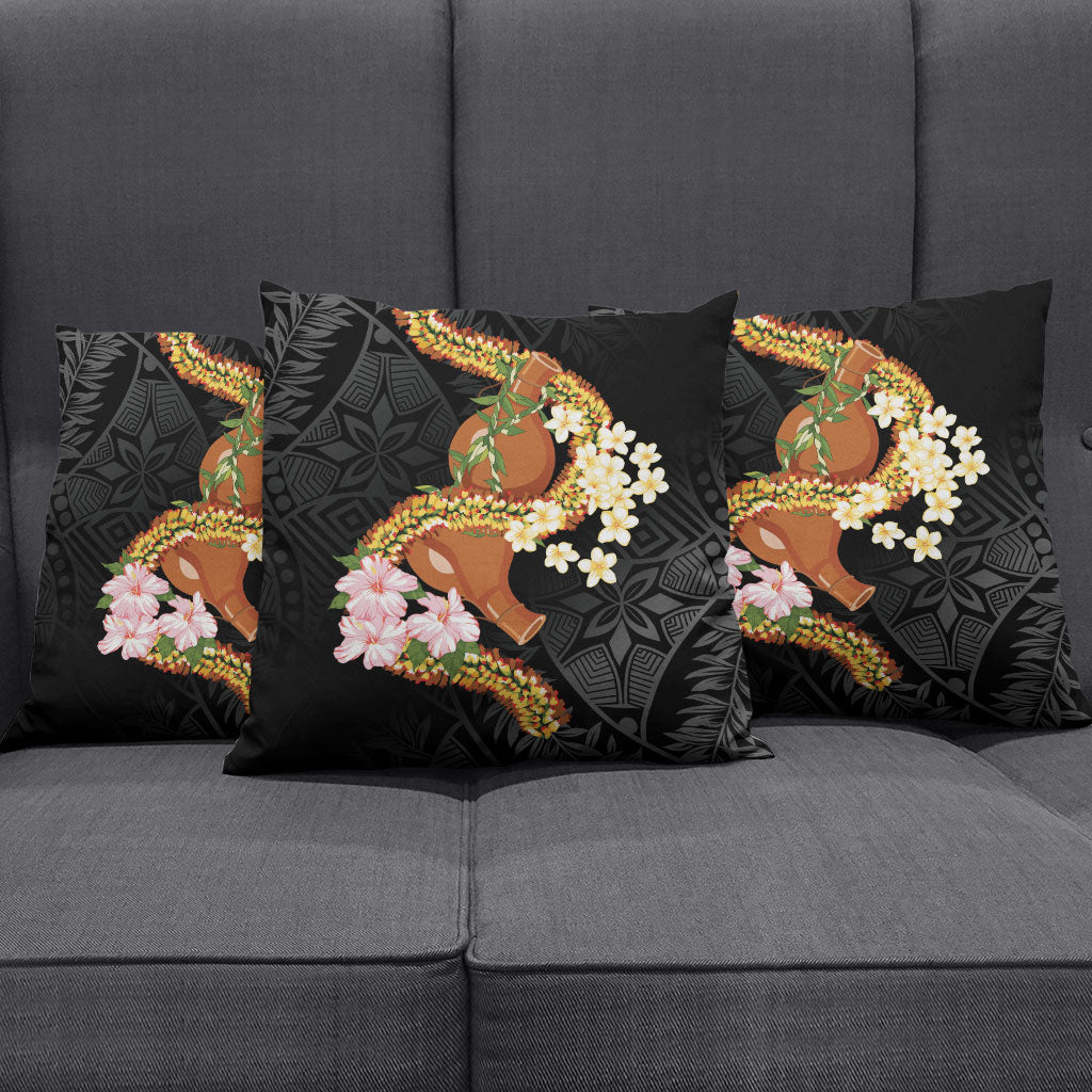 Aloha Hawaii Ipu Gourd Mix ʻĀkulikuli Lei Pillow Cover Obsidian Black LT7 - Polynesian Pride