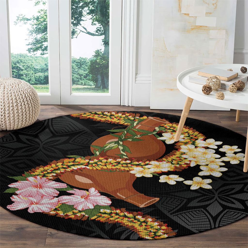 Aloha Hawaii Ipu Gourd Mix ʻĀkulikuli Lei Round Carpet Obsidian Black LT7 - Polynesian Pride
