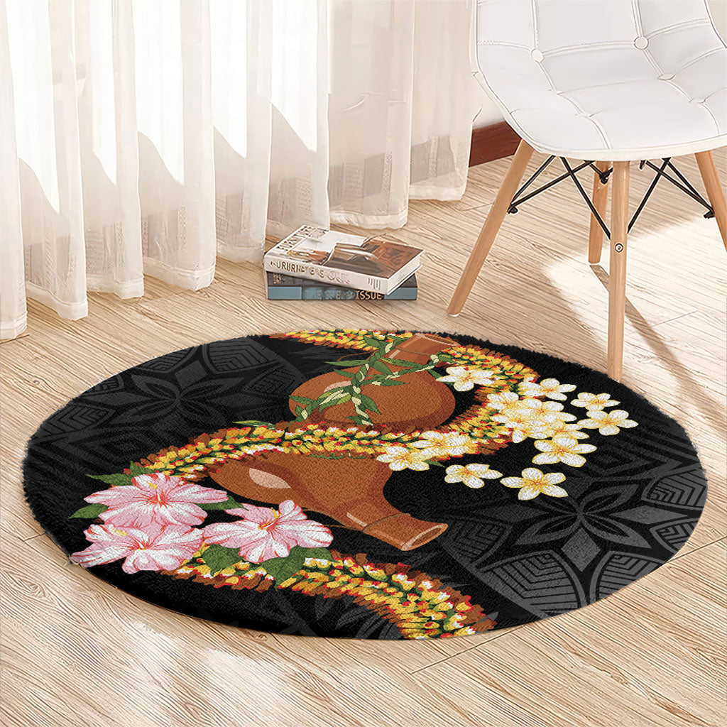 Aloha Hawaii Ipu Gourd Mix ʻĀkulikuli Lei Round Carpet Obsidian Black LT7 - Polynesian Pride