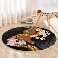 Aloha Hawaii Ipu Gourd Mix ʻĀkulikuli Lei Round Carpet Obsidian Black LT7 - Polynesian Pride