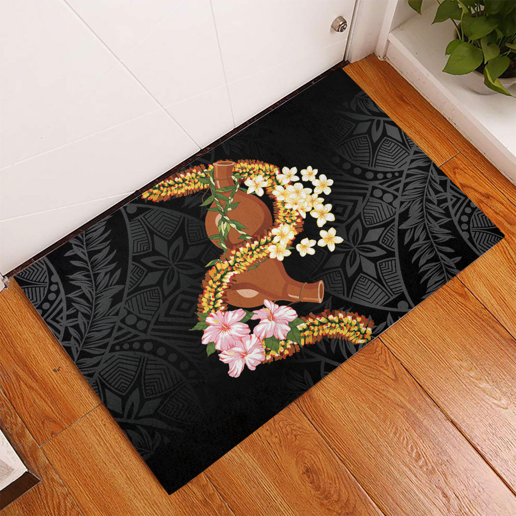 Aloha Hawaii Ipu Gourd Mix ʻĀkulikuli Lei Rubber Doormat Obsidian Black LT7 - Polynesian Pride