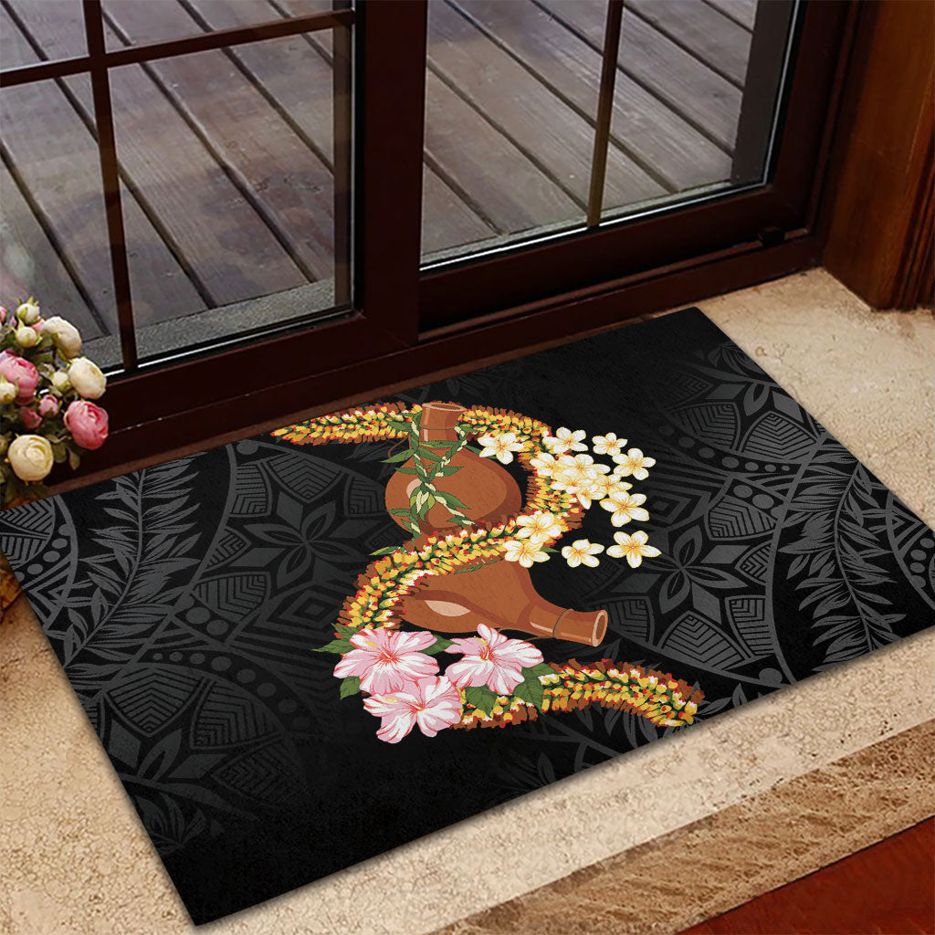 Aloha Hawaii Ipu Gourd Mix ʻĀkulikuli Lei Rubber Doormat Obsidian Black LT7 - Polynesian Pride