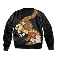 Aloha Hawaii Ipu Gourd Mix ʻĀkulikuli Lei Sleeve Zip Bomber Jacket Obsidian Black LT7 - Polynesian Pride
