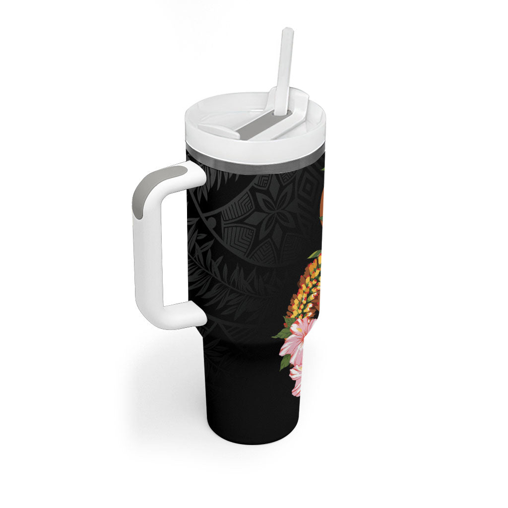 Aloha Hawaii Ipu Gourd Mix ʻĀkulikuli Lei Tumbler With Handle Obsidian Black LT7 - Polynesian Pride