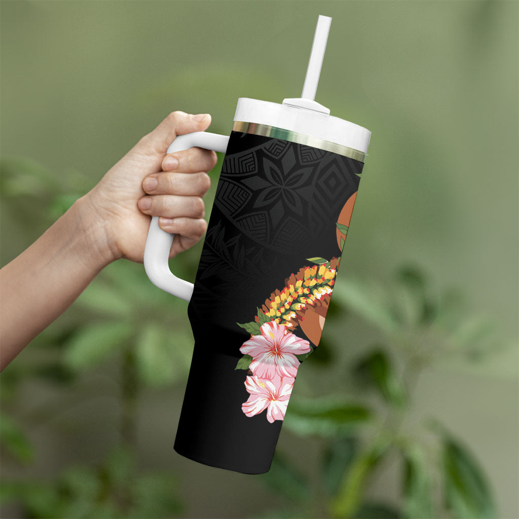 Aloha Hawaii Ipu Gourd Mix ʻĀkulikuli Lei Tumbler With Handle Obsidian Black LT7 - Polynesian Pride