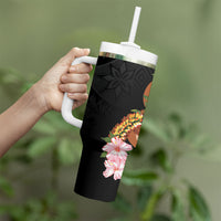 Aloha Hawaii Ipu Gourd Mix ʻĀkulikuli Lei Tumbler With Handle Obsidian Black LT7 - Polynesian Pride