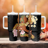 Aloha Hawaii Ipu Gourd Mix ʻĀkulikuli Lei Tumbler With Handle Obsidian Black LT7 - Polynesian Pride