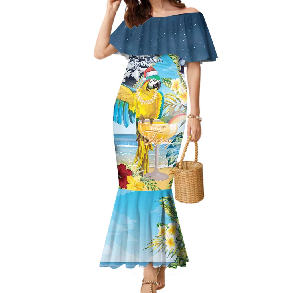 Funny Tropical Christmas Family Matching Mermaid Dress and Hawaiian Shirt Tis The Season To Get Tipsy LT7 Mom's Dress Colorful - Polynesian Pride