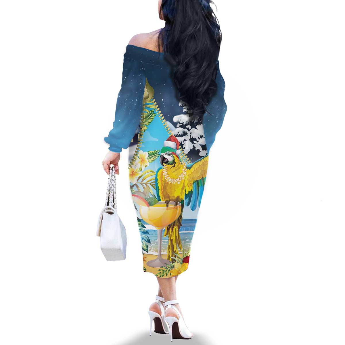 Funny Tropical Christmas Family Matching Off The Shoulder Long Sleeve Dress and Hawaiian Shirt Tis The Season To Get Tipsy LT7 - Polynesian Pride