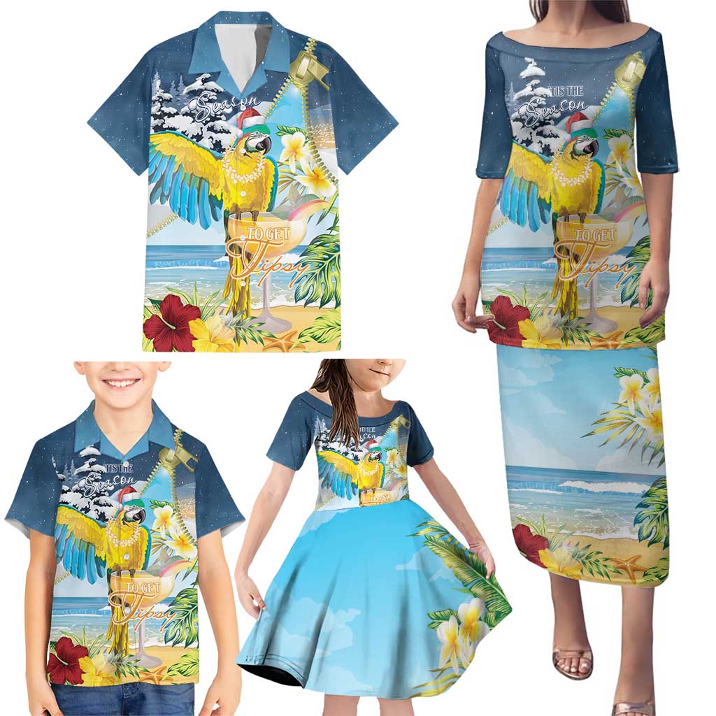 Funny Tropical Christmas Family Matching Puletasi and Hawaiian Shirt Tis The Season To Get Tipsy LT7 - Polynesian Pride