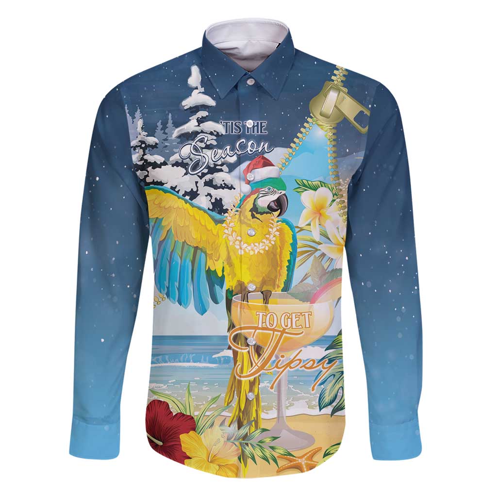Funny Tropical Christmas Family Matching Puletasi and Hawaiian Shirt Tis The Season To Get Tipsy LT7 Dad's Shirt - Long Sleeve Colorful - Polynesian Pride