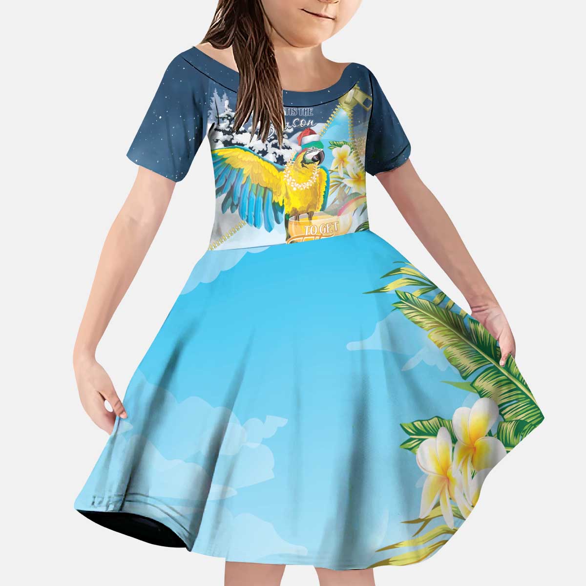 Funny Tropical Christmas Kid Short Sleeve Dress Tis The Season To Get Tipsy LT7 KID Colorful - Polynesian Pride