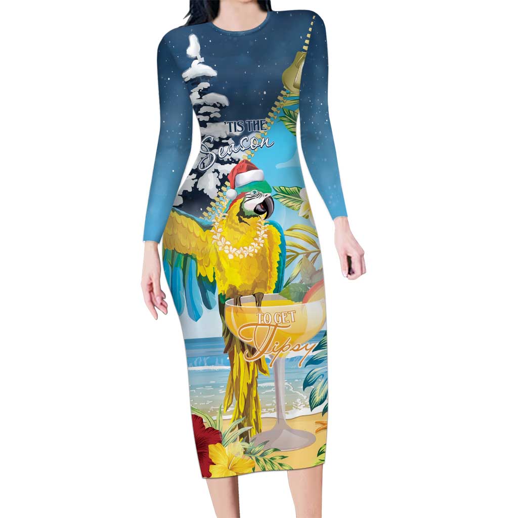 Funny Tropical Christmas Long Sleeve Bodycon Dress Tis The Season To Get Tipsy LT7 Long Dress Colorful - Polynesian Pride